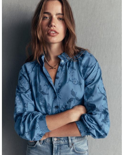 Boden Blue Erica Cotton Frill Top