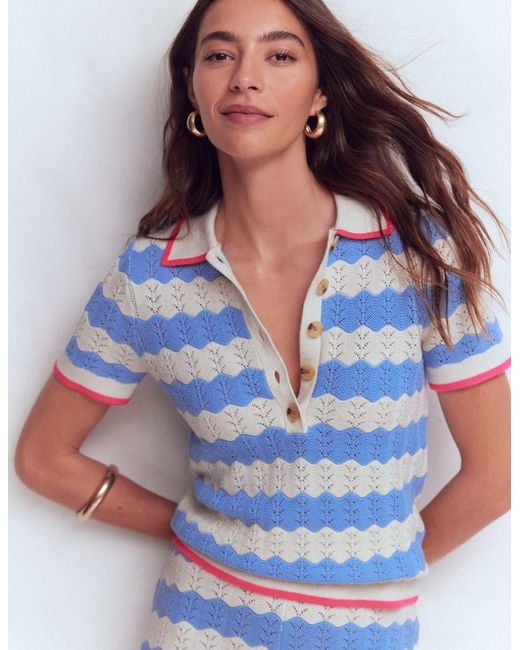 Boden White Pointelle Henley T-Shirt