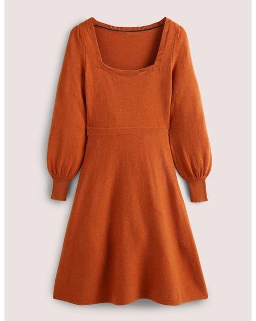 Boden Orange Square Neck Knitted Dress