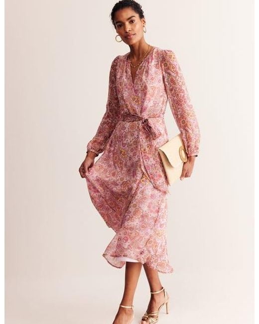 Boden Pink Midi-Kleid Aus Seide Mit Blousonärmeln Damen
