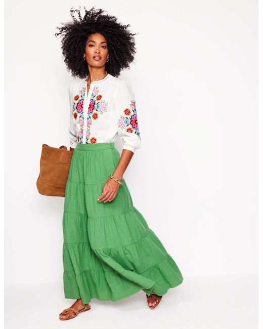 Boden Green Nadia Double Cloth Maxi Skirt