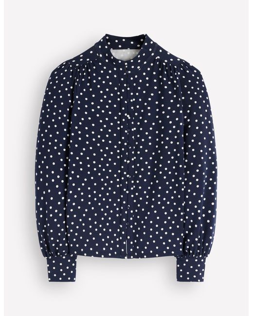 Boden Brown Isla Funnel Neck Button Blouse