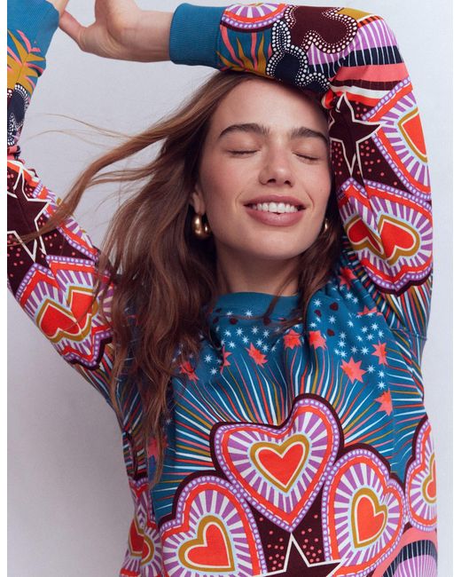 Boden Blue Rosa Printed Sweatshirt Multi, Botanical Flourish