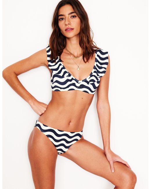 Boden Brown Evia Bikinioberteil Mit Rüschen-Französisches Marineblau, Mono-Welle