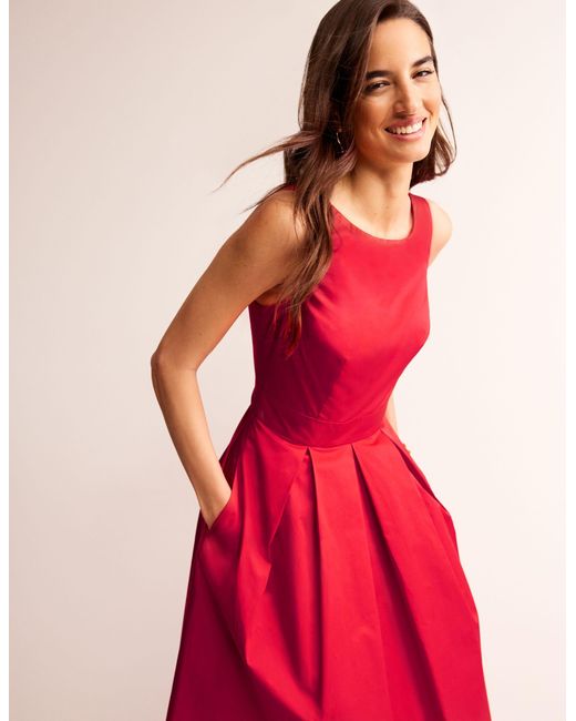 knee length dresses for ladies Maddie Picot Trim Midi Dress-Carmine Red