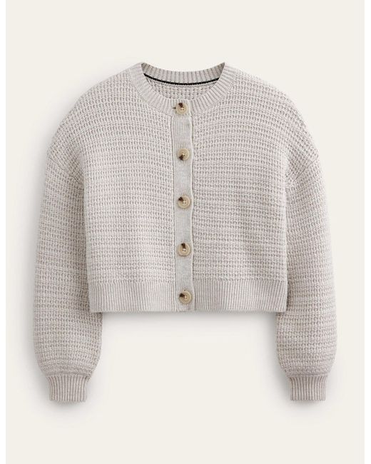 Boden Textured Knitted Bomber Jacket in White | Lyst