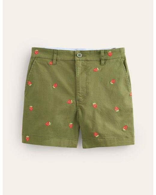 Boden Green Barnsbury Chino Shorts Mayfly, Strawberry Embroidered