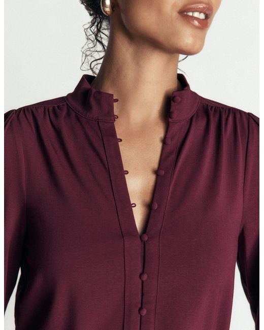 Boden Blue Isla Funnel Neck Button Blouse