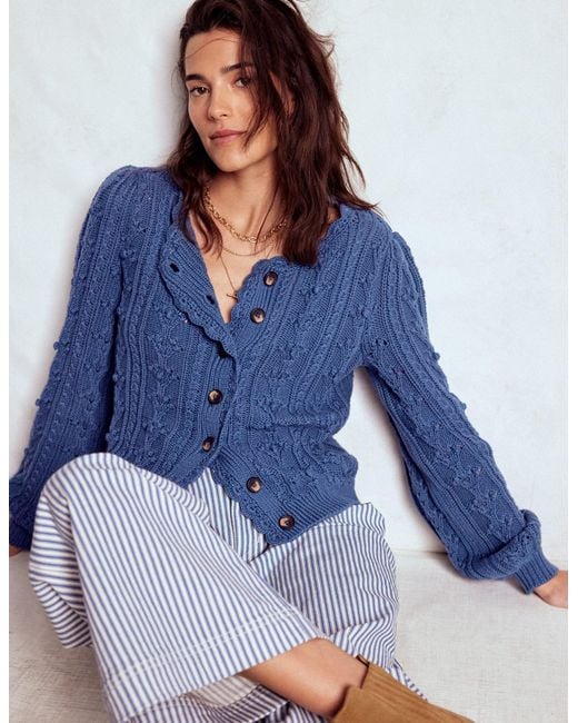 Boden Blue Cotton Textured Cardigan