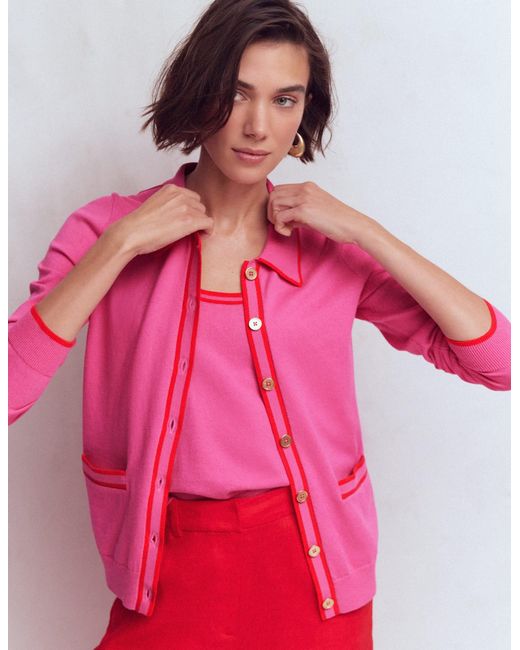 Boden Pink Liz Knitted Collared Cardigan