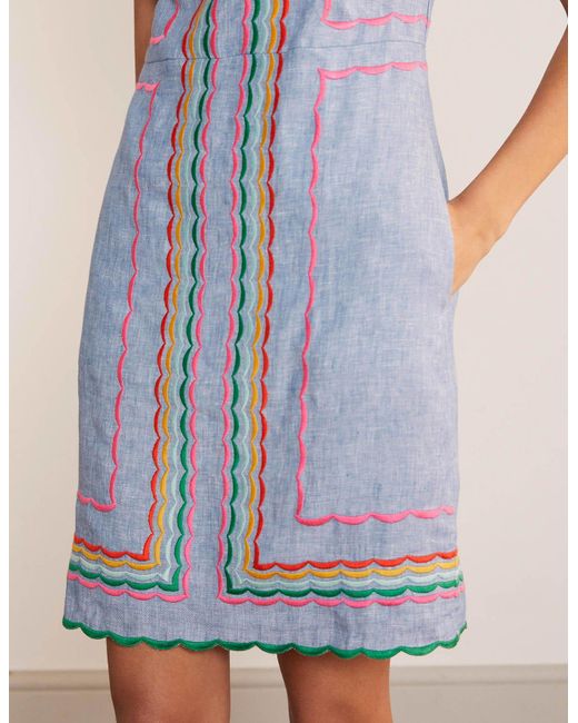 Boden Laura Linen Embroidered Dress Light Chambray in Blue Lyst