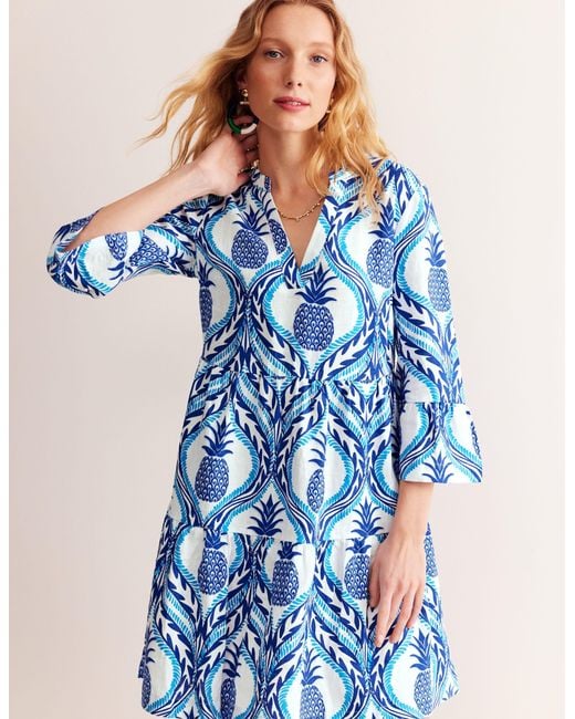 Boden Blue Sophia Linen Short Dress Surf The Web, Pineapple Wave