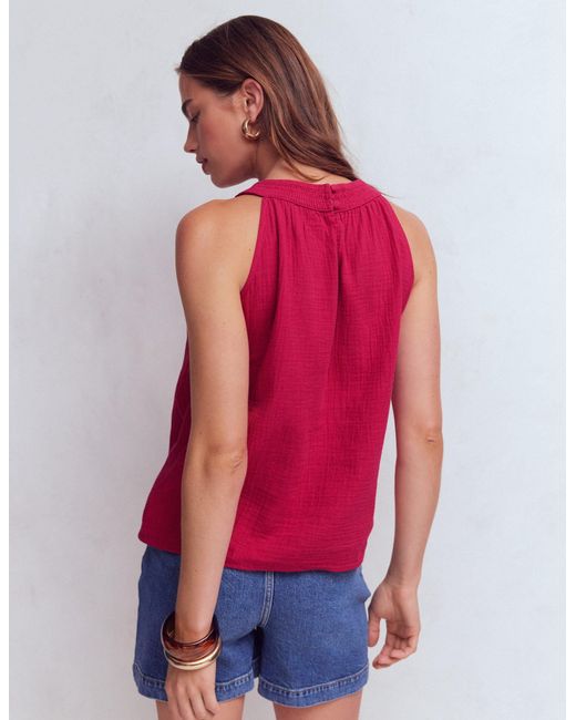Boden Red Halter-Neck Double Cloth Top
