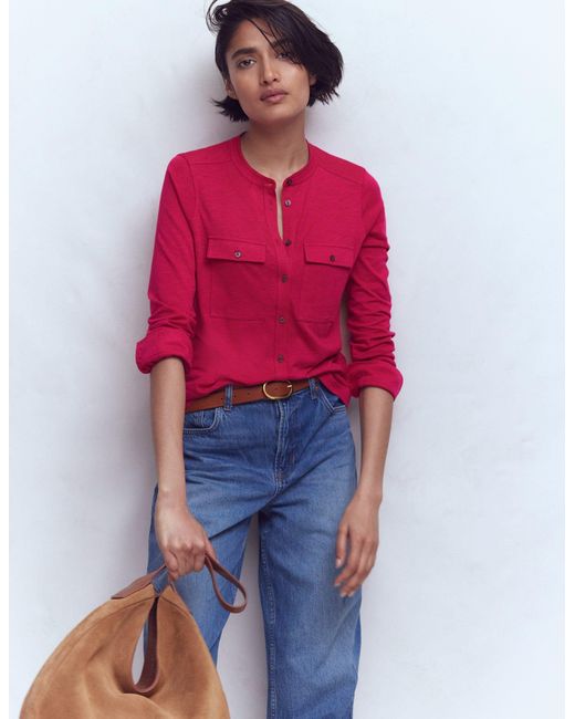 Boden Red Topstitched Pocket Shirt