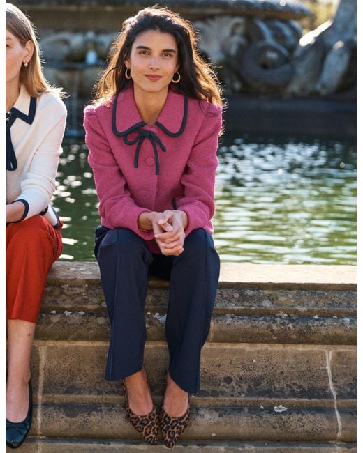 Boden Pink Branscombe Wool Bow Jacket