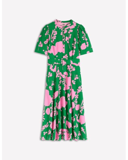 Boden Green Kate Puff Sleeve Belted Dress