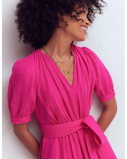 Boden Pink Double Cloth Puff Sleeve Dress