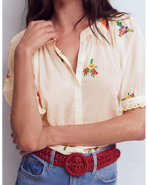 Boden Natural Camille Embroidered Cotton Top