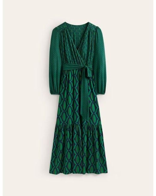 Boden Jersey Maxi Wrap Dress Veridian Green, Geo Valley
