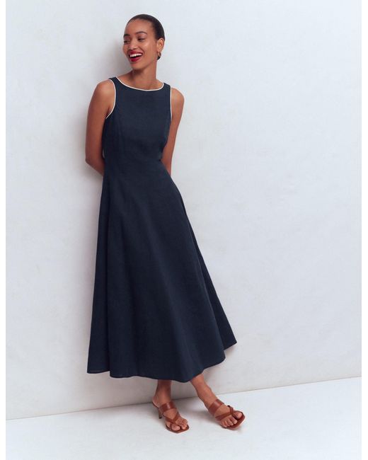 Boden Blue Annet Linen Blend Midi Dress