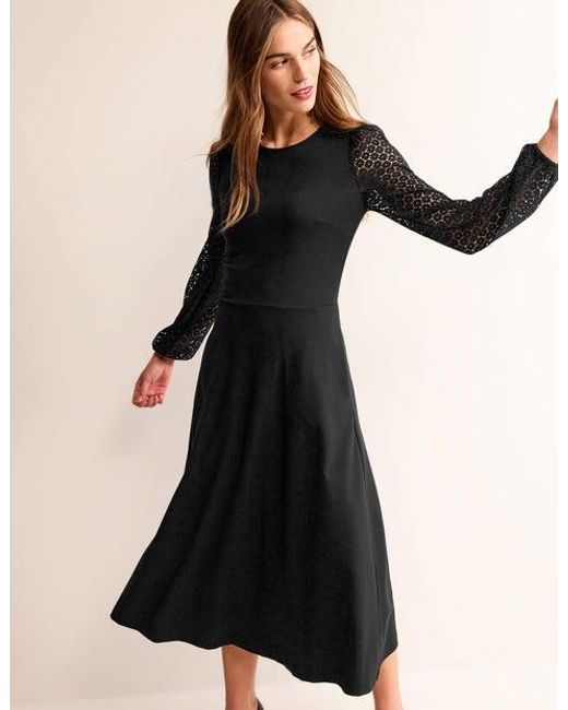 Boden Black Sleeve Detail Midi Dress