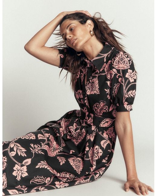 Boden White Belted Cotton Midi Dress