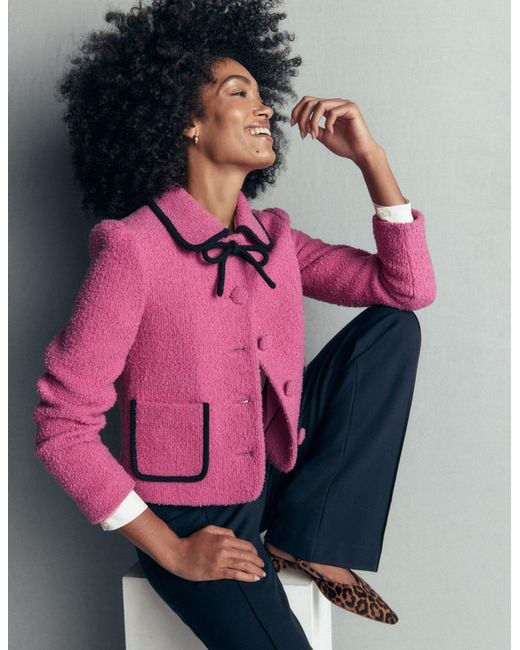 Boden Pink Branscombe Wool Bow Jacket