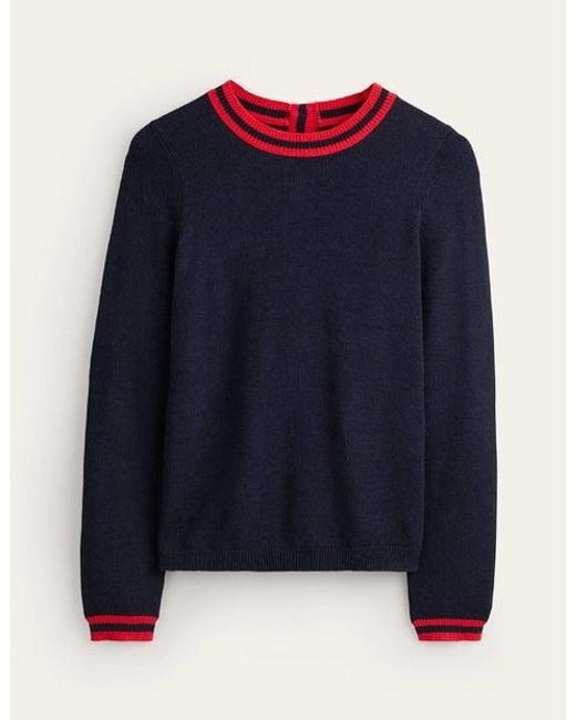 Boden Blue Back Button Sweater Navy, Brand Stripe
