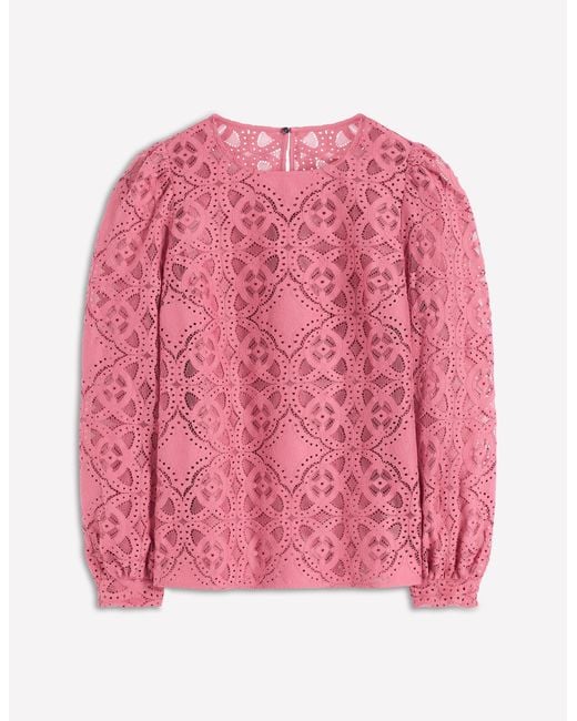 Boden Pink Lace Crew Neck Top