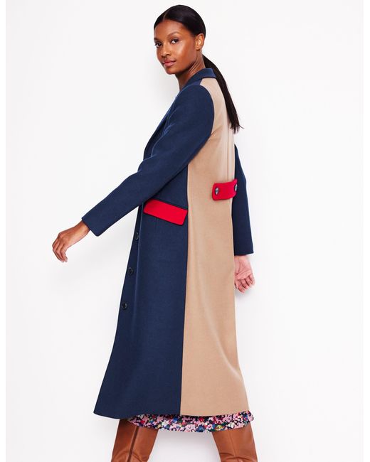Boden Blue Colourblock Midi Coat- Multi