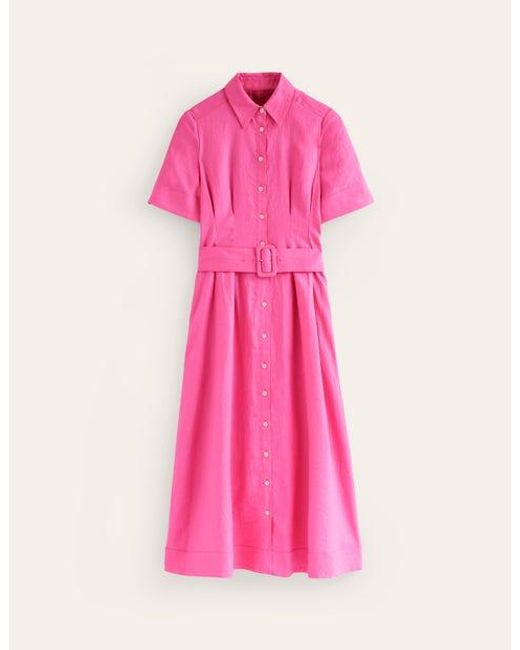 Boden Pink Louise Linen Midi Shirt Dress