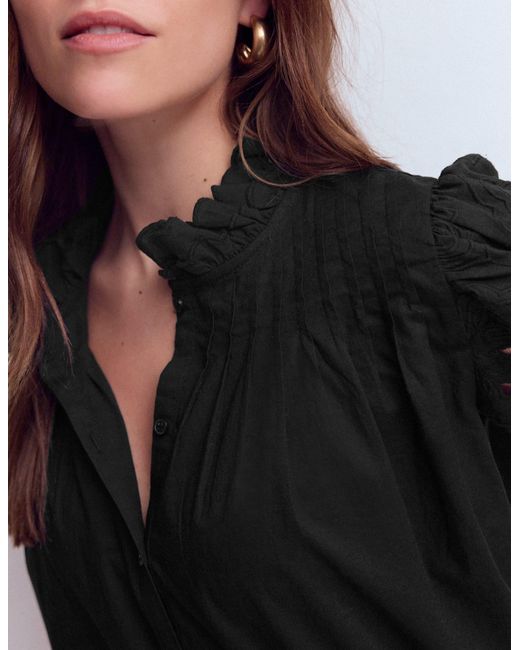 Boden Black Cutwork Puff Sleeve Top
