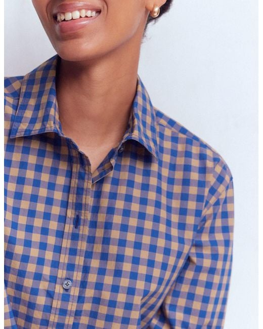 Boden Blue Sienna Cropped Cotton Shirt