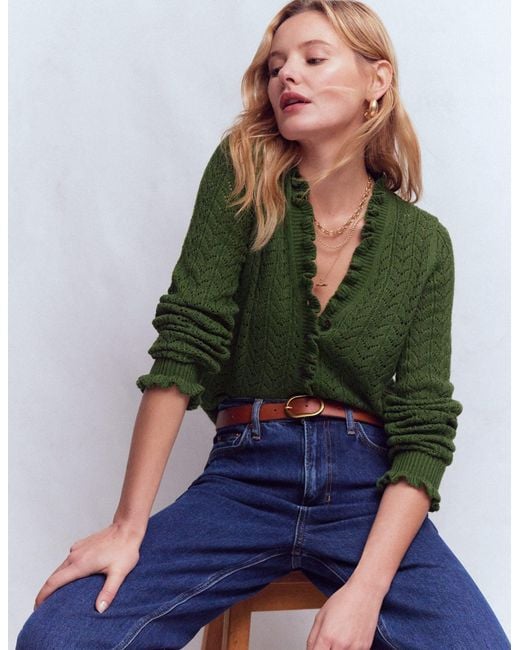 Boden Green Eloise Frill Henley Jumper