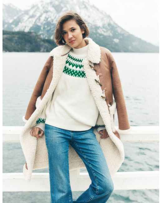 Pull À Col Montant Bianca En Coton-Motif Jacquard Ivoire Chaud