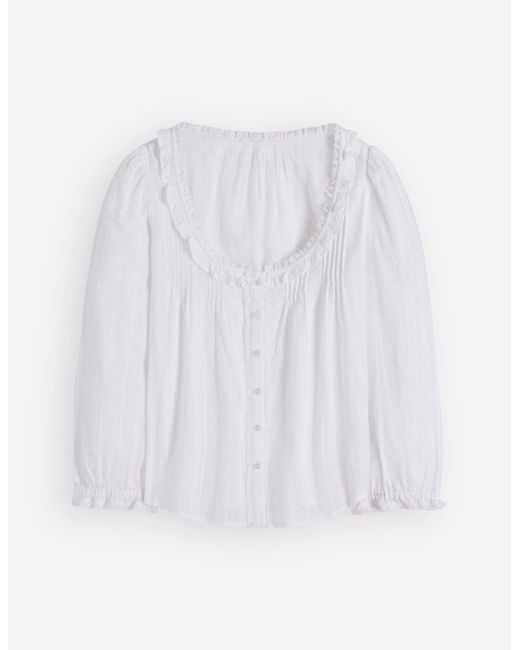 Boden White Scoop Neck Ruffle Top