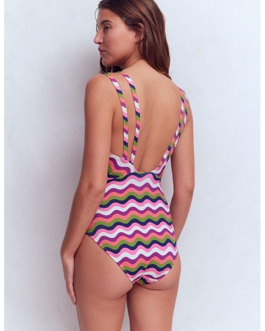Boden Red Arles Swimsuit-Multi, Wavy Stripe
