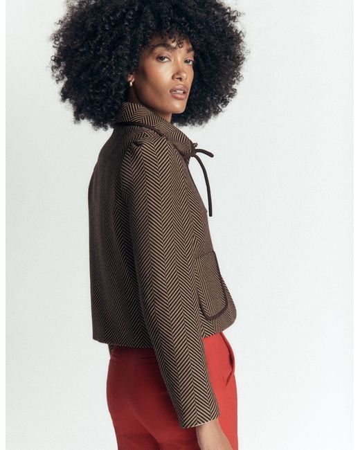 Boden Brown Branscombe Wool Bow Jacket