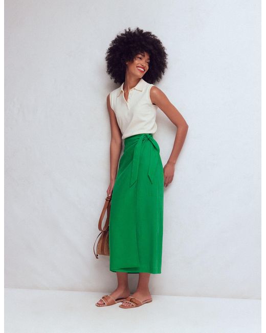 Boden Green Dimitra Linen Column Skirt