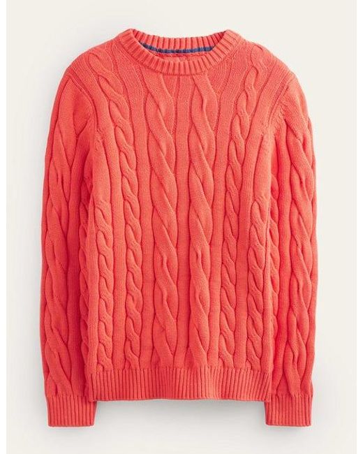 Boden Red Cotton Cable Crew Neck for men