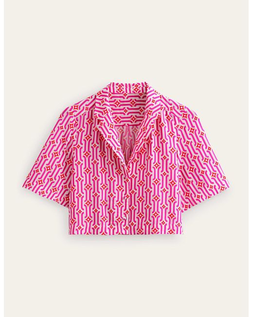 Chemise courte imprimée à revers Boden en coloris Pink