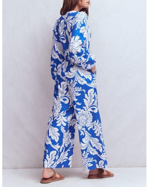 Boden Blue Lola Linen Jumpsuit