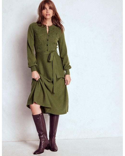 Boden Lace Insert Knitted Midi Dress in Green | Lyst