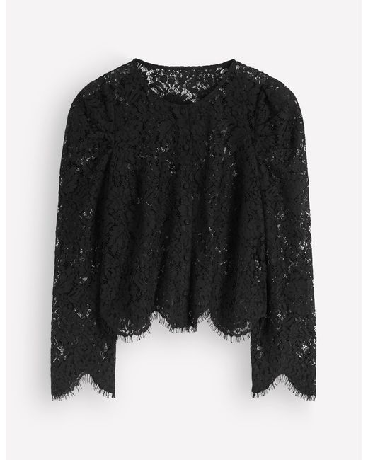 Boden Black Lace Puff Sleeve Top