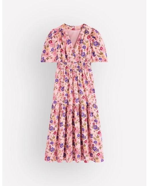 Boden Pink Irene Puff Sleeve Cotton Dress