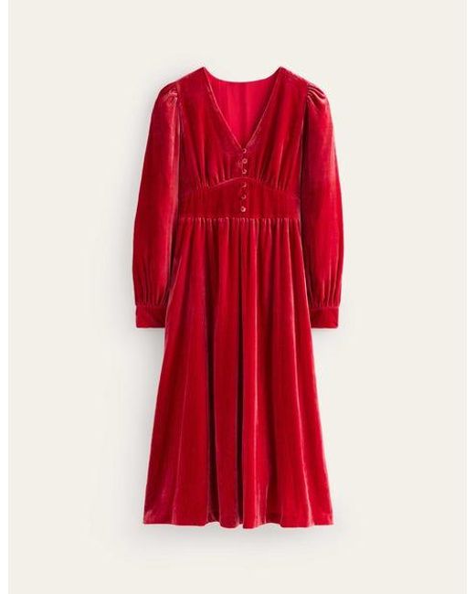 Boden Red Elise Velvet Midi Dress