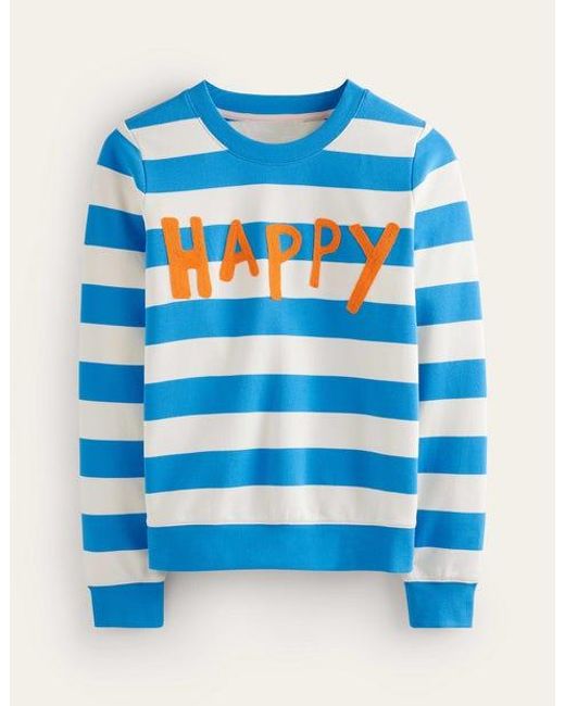 Boden Hannah Embroidered Sweatshirt Blue, Happy