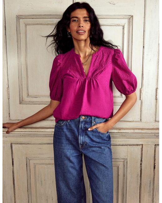 Boden Pink Dolly Broderie Top