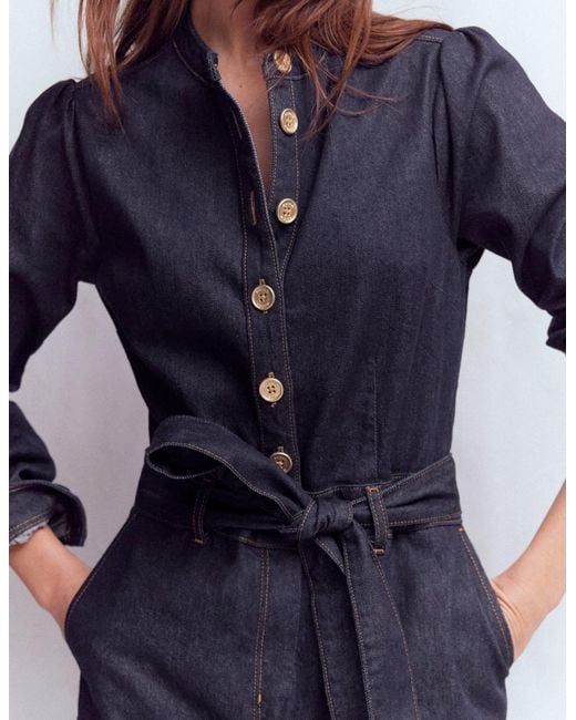 Boden Blue Bootcut Button Denim Jumpsuit
