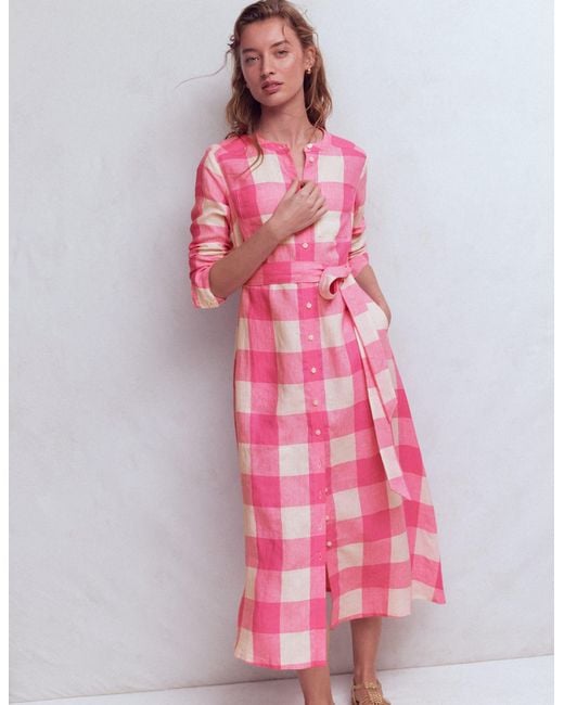 Boden Pink Mollie Linen Midi Dress